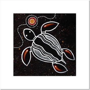 Aboriginal Art - Turtle Black Posters and Art